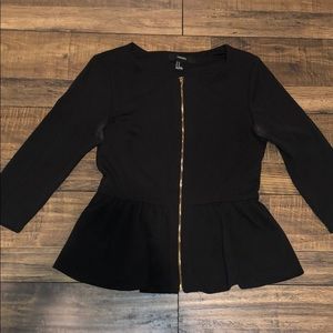 Black peplum top with gold zipper